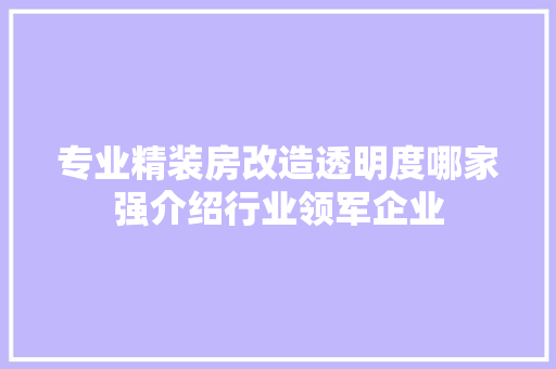 专业精装房改造透明度哪家强介绍行业领军企业