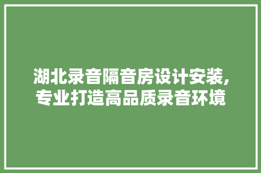 湖北录音隔音房设计安装,专业打造高品质录音环境