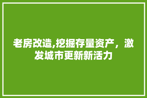 老房改造,挖掘存量资产，激发城市更新新活力