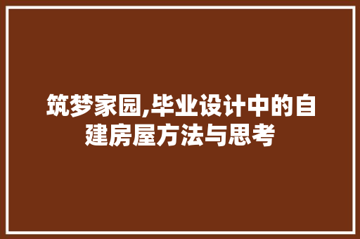筑梦家园,毕业设计中的自建房屋方法与思考