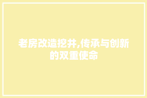 老房改造挖井,传承与创新的双重使命