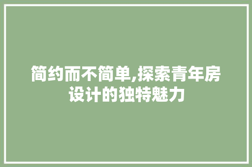 简约而不简单,探索青年房设计的独特魅力