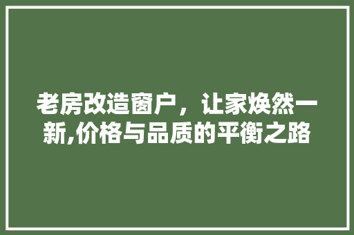 老房改造窗户，让家焕然一新,价格与品质的平衡之路