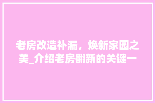 老房改造补漏，焕新家园之美_介绍老房翻新的关键一步