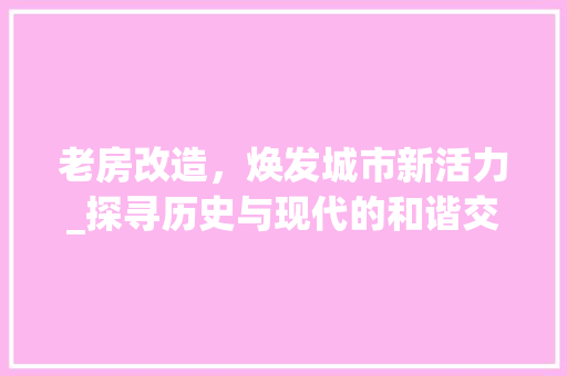 老房改造，焕发城市新活力_探寻历史与现代的和谐交融