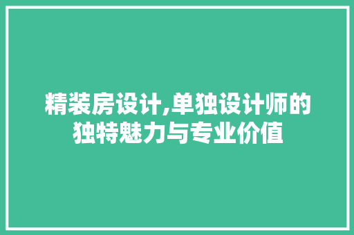 精装房设计,单独设计师的独特魅力与专业价值