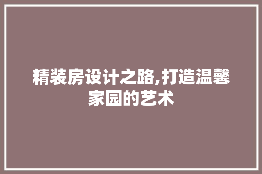 精装房设计之路,打造温馨家园的艺术