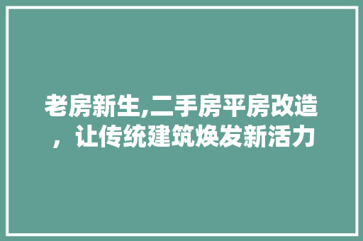老房新生,二手房平房改造，让传统建筑焕发新活力