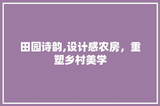 田园诗韵,设计感农房，重塑乡村美学