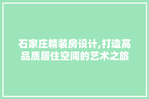 石家庄精装房设计,打造高品质居住空间的艺术之旅