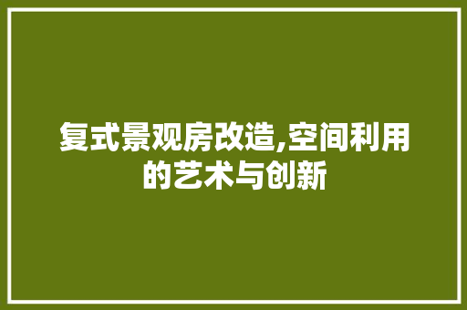 复式景观房改造,空间利用的艺术与创新