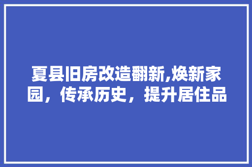 夏县旧房改造翻新,焕新家园，传承历史，提升居住品质