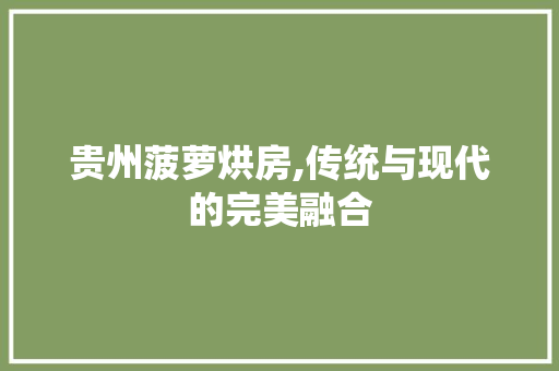 贵州菠萝烘房,传统与现代的完美融合