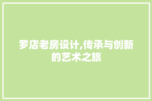 罗店老房设计,传承与创新的艺术之旅