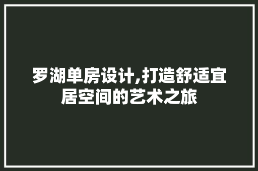 罗湖单房设计,打造舒适宜居空间的艺术之旅