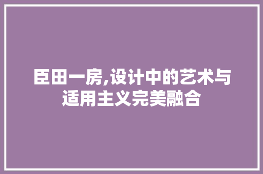 臣田一房,设计中的艺术与适用主义完美融合