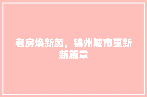 老房焕新颜，锦州城市更新新篇章