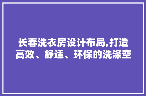 长春洗衣房设计布局,打造高效、舒适、环保的洗涤空间