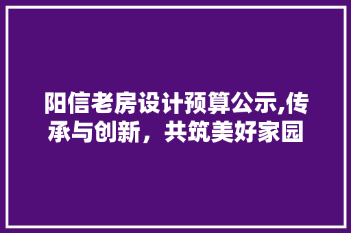 阳信老房设计预算公示,传承与创新，共筑美好家园
