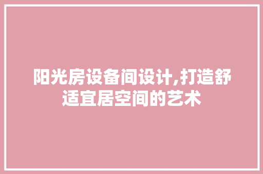 阳光房设备间设计,打造舒适宜居空间的艺术