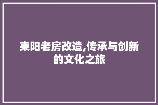 耒阳老房改造,传承与创新的文化之旅