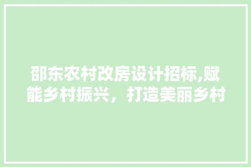 邵东农村改房设计招标,赋能乡村振兴，打造美丽乡村新典范