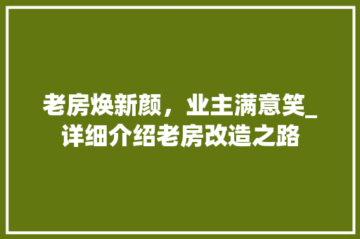 老房焕新颜，业主满意笑_详细介绍老房改造之路