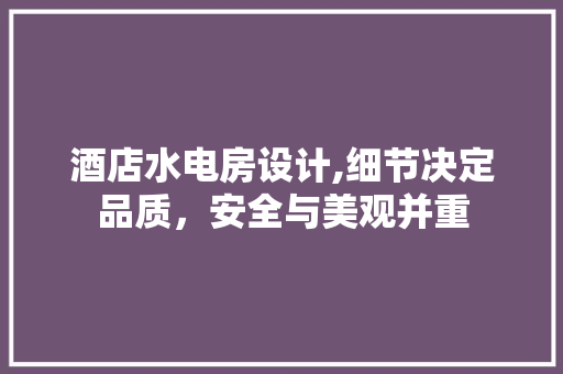 酒店水电房设计,细节决定品质，安全与美观并重