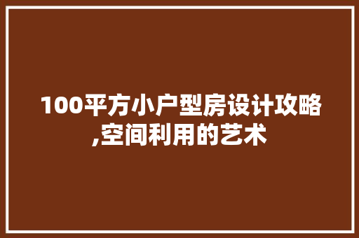 100平方小户型房设计攻略,空间利用的艺术