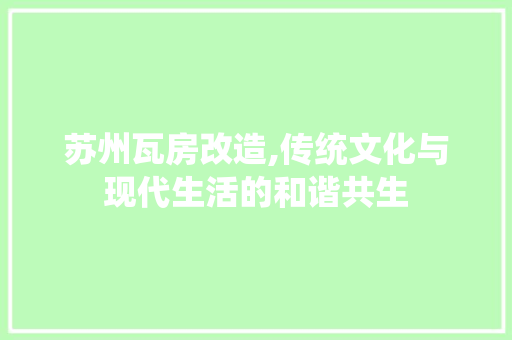 苏州瓦房改造,传统文化与现代生活的和谐共生