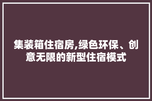 集装箱住宿房,绿色环保、创意无限的新型住宿模式