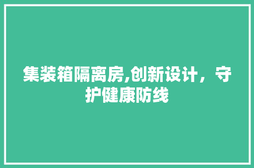 集装箱隔离房,创新设计，守护健康防线