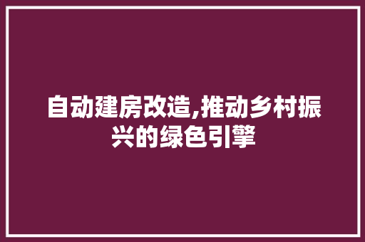 自动建房改造,推动乡村振兴的绿色引擎