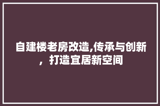 自建楼老房改造,传承与创新，打造宜居新空间