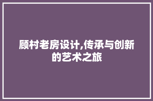 顾村老房设计,传承与创新的艺术之旅