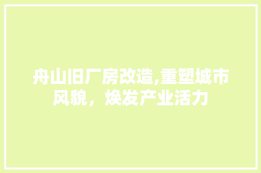 舟山旧厂房改造,重塑城市风貌，焕发产业活力
