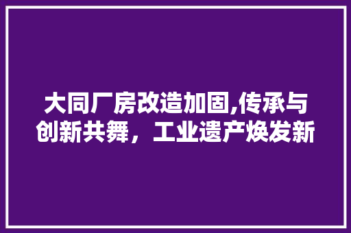 大同厂房改造加固,传承与创新共舞，工业遗产焕发新生