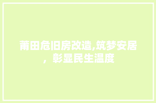 莆田危旧房改造,筑梦安居，彰显民生温度