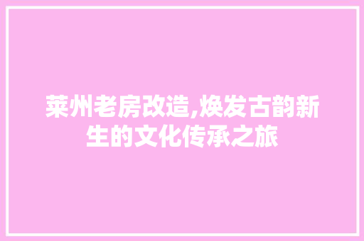 莱州老房改造,焕发古韵新生的文化传承之旅
