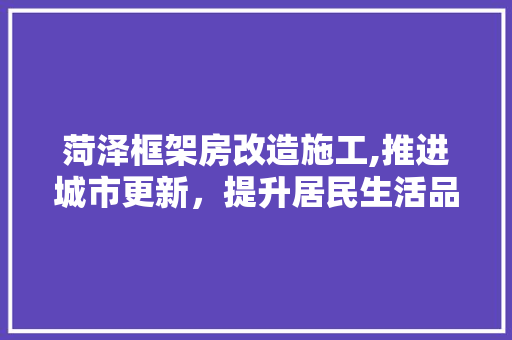 菏泽框架房改造施工,推进城市更新，提升居民生活品质