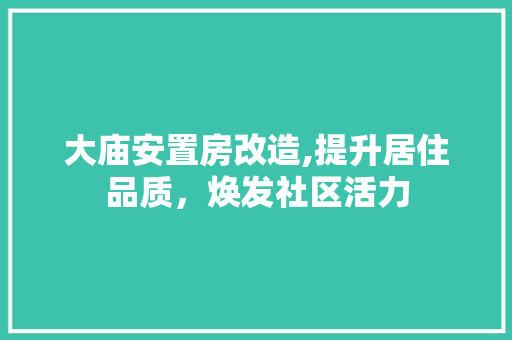 大庙安置房改造,提升居住品质，焕发社区活力