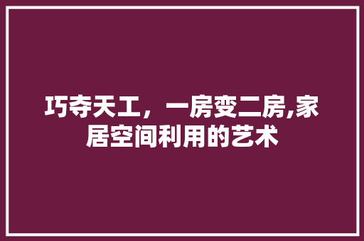 巧夺天工，一房变二房,家居空间利用的艺术