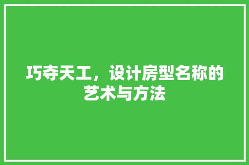 巧夺天工，设计房型名称的艺术与方法