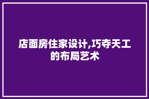 店面房住家设计,巧夺天工的布局艺术