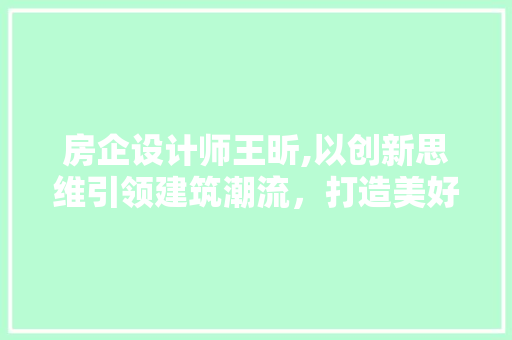 房企设计师王昕,以创新思维引领建筑潮流，打造美好生活空间