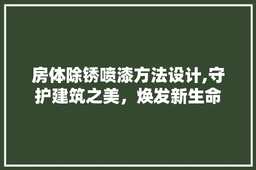 房体除锈喷漆方法设计,守护建筑之美，焕发新生命