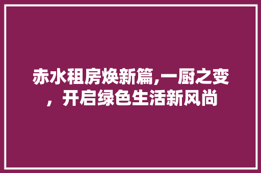 赤水租房焕新篇,一厨之变，开启绿色生活新风尚