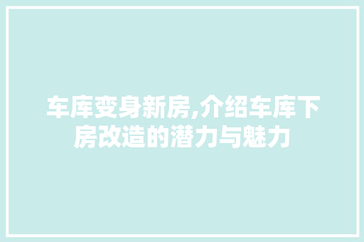 车库变身新房,介绍车库下房改造的潜力与魅力