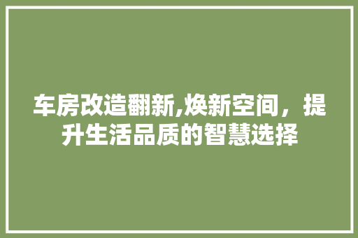 车房改造翻新,焕新空间，提升生活品质的智慧选择