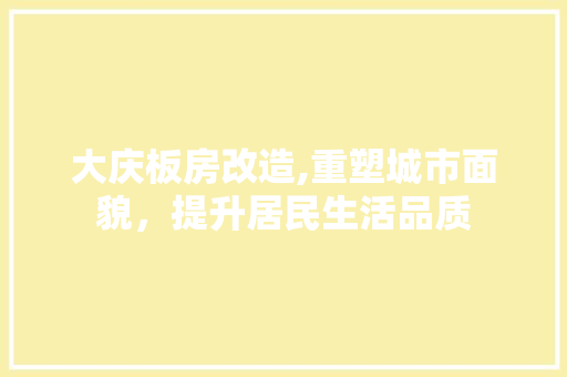 大庆板房改造,重塑城市面貌，提升居民生活品质